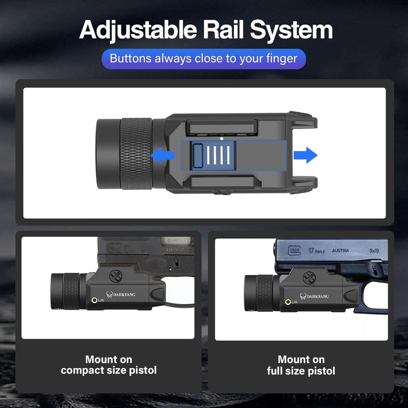 DARKFANG Tactical Flashlight and Blue Laser Light Combo 1500 Lumen for Shotgun/Pistol Light with Momentary/Strobe Function for 1913 Picatinny Rail - Image 4
